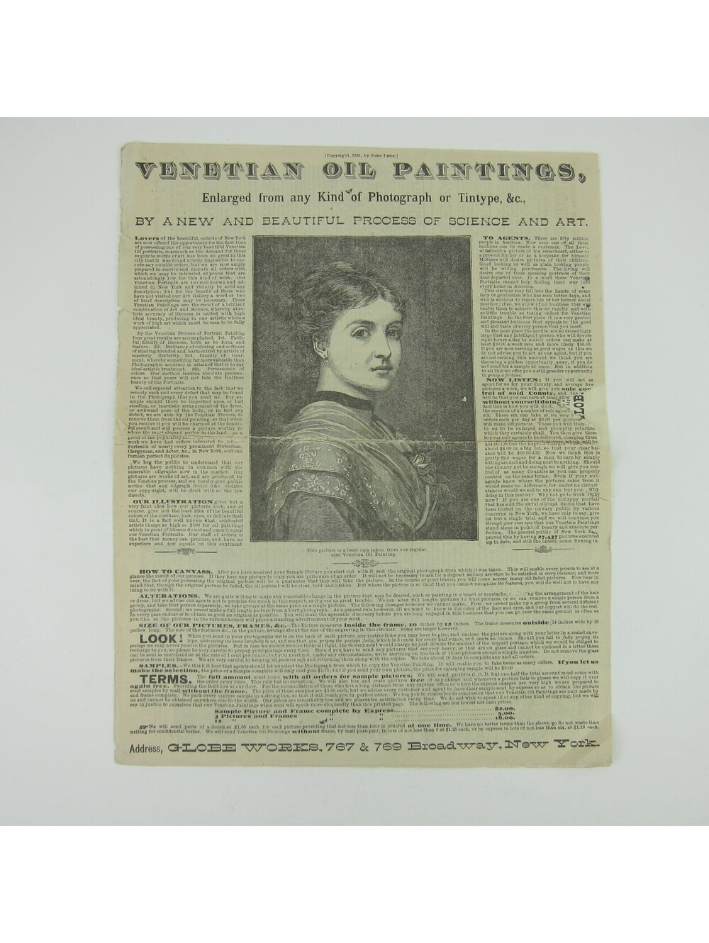 Globe Works New York Advertising Catalog Venetian Oil Painting Antique 1880s
